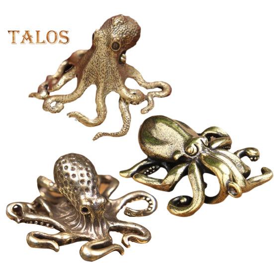 Octopus Ornament Tabletop Retro Alloy Octopus Squid Figurine Solid Metal Collectible Octopus Statue for Home Office Car Decor
