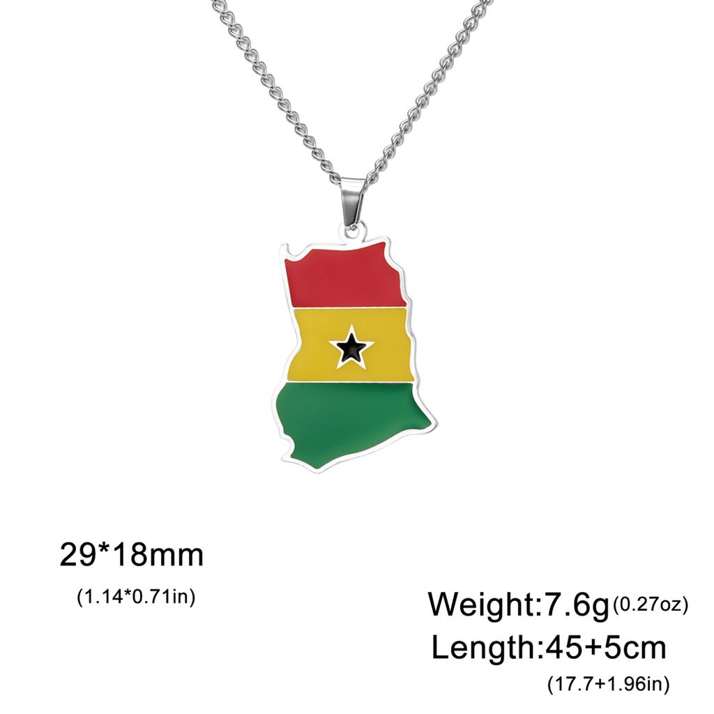 Collana Ciondolo Mappa Bandiera Africa Ghana Smalto Uomo Donna Acciaio Inossidabile Colore Oro Argento Gioielli Africani Ghanesi Regali