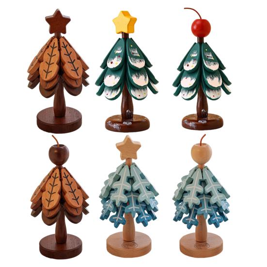 Wooden Christmas Tree Trivets for Hot Dishes Foldable Coasters Pot Holders Heat Resistant Silicone Table Protector Creative Gift for Home Kitchen
