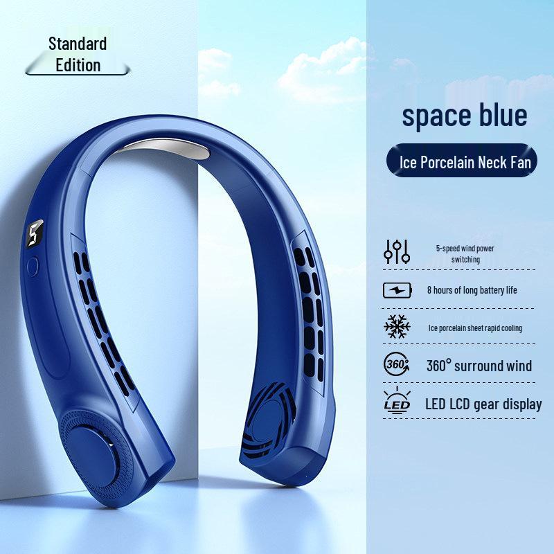 2026 Neck Hanging USB Rechargeable Portable Cooling Fan Blue 20000mAh Smart Display