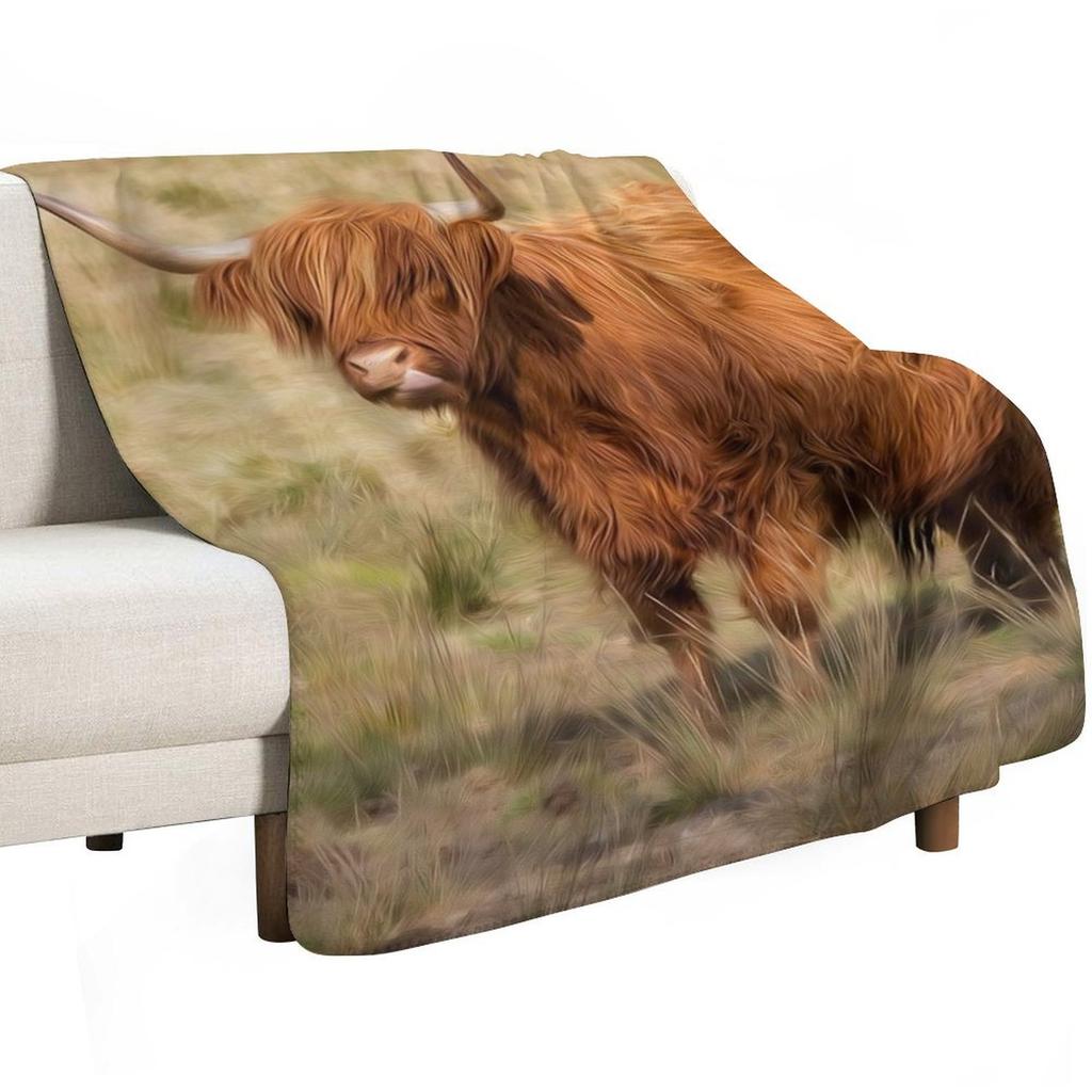 Scottish Highland cow Throw Blanket Color Fast Cozy Throw Blanket