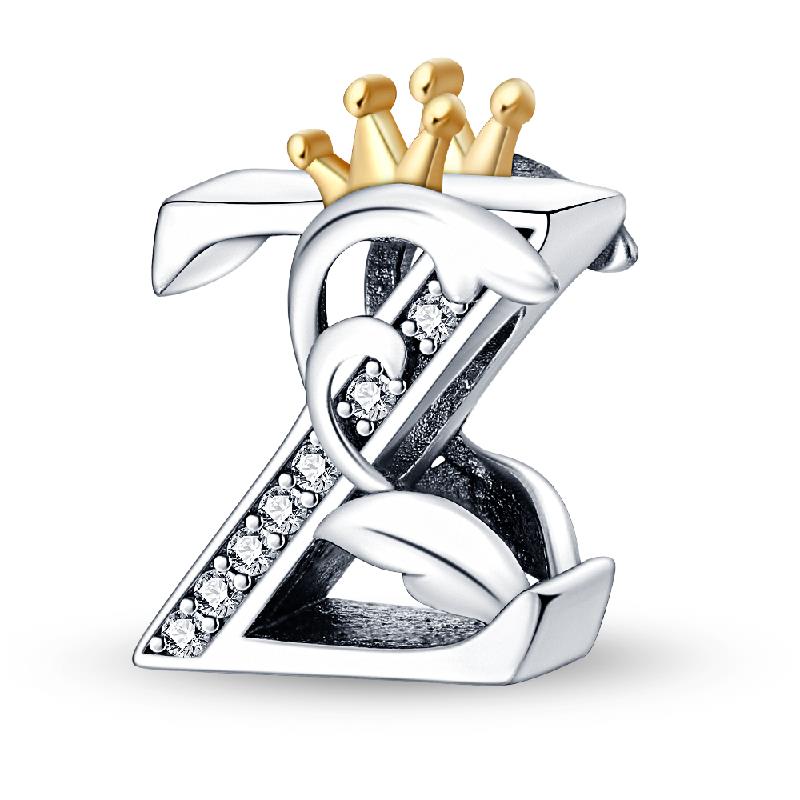 Copper 26 Letter Crown Shiny Zirconia Beads Suitable For Panoriginal Bracelet Fashion Diy Creative