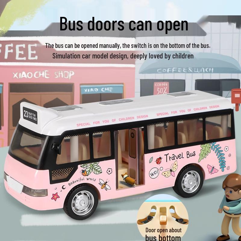 Children's Light & Sound Inertial Bus Toy with Opening Doors and Music