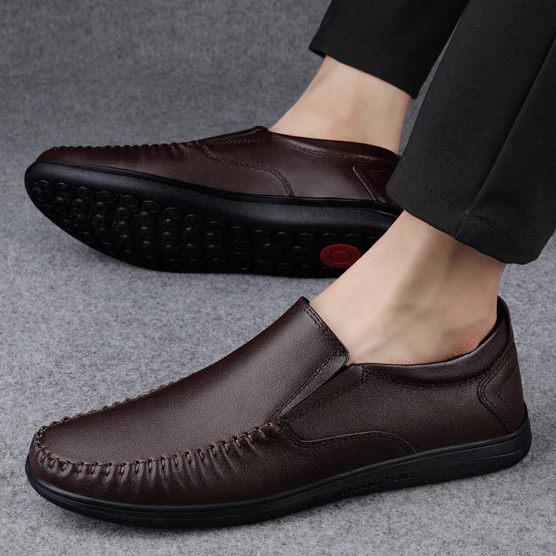 Genuine Leather Men's Loafers Soft Cowhide Men Casual Shoes Luxury Brand Male Driving Footwear Slip-on Flats Handmade Moccasins