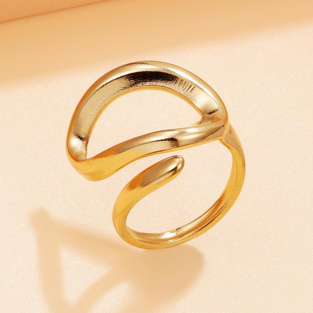 Stainless Steel Hollow Geometric Open Ring for Women with Irregular Thick Lines