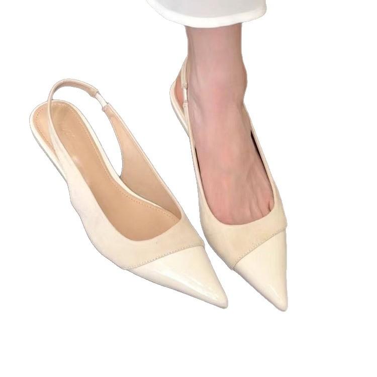 Temperament pointed splicing high heels women's summer gentle thin heel side empty sandals shallow mouth bag head sandals high heels