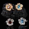 S925 Sterling Silver Natural Topaz Garnet Color Treasure Ring Women'S Fashion Trendy Flower Design Xiaohongshu
