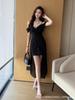 Elegant Low-Cut Spliced Suspender Dress for Ladies