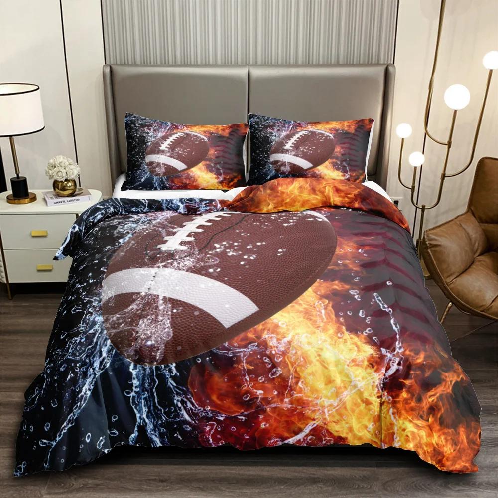Football Duvet Cover Set 3D Sports Football Bedding Set Pillowcase For Boys Teens Double Queen King Size Polyester Qulit Cover