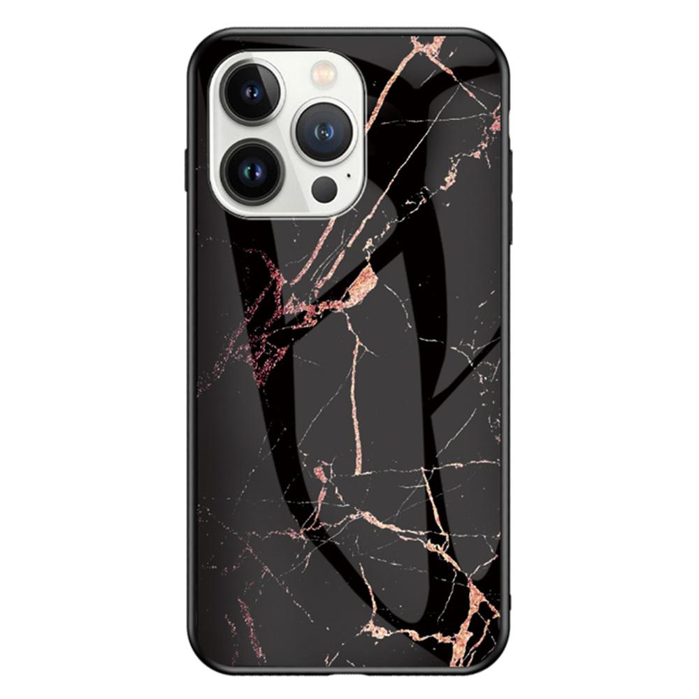 For iPhone 16 Pro Case Marble Pattern Tempered Glass+PC+TPU Protective Phone Cover