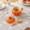 with Spoon and Lid Halloween Cartoon Pumpkin Mug Ceramic Drinking Cup Cute Milk Cup  Pudding