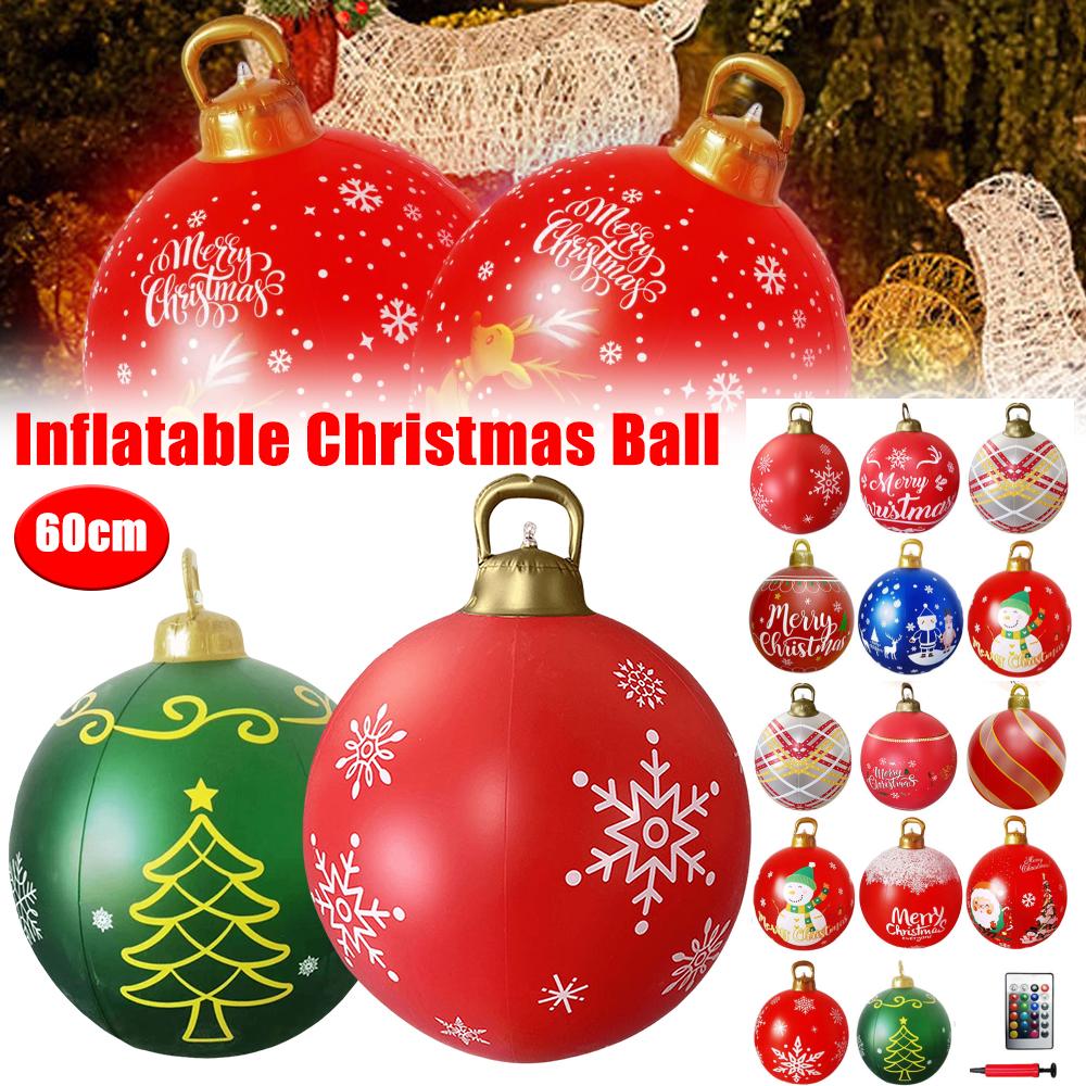 60cm PVC Inflatable Christmas Ball with Light Giant Inflatable Xmas Balls Outdoor Garden Holiday Yard Lawn Christmas Decorations