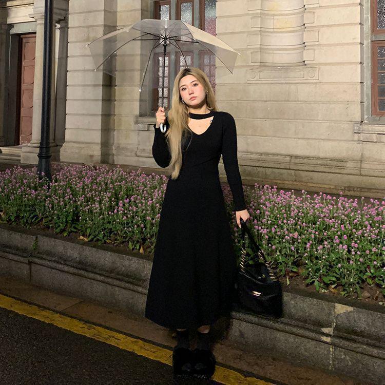 

Early Autumn Gentle Style Slimming Knit Dress for Women - Milky Soft Fabric XL, recommended for 105-125 jin чёрный
