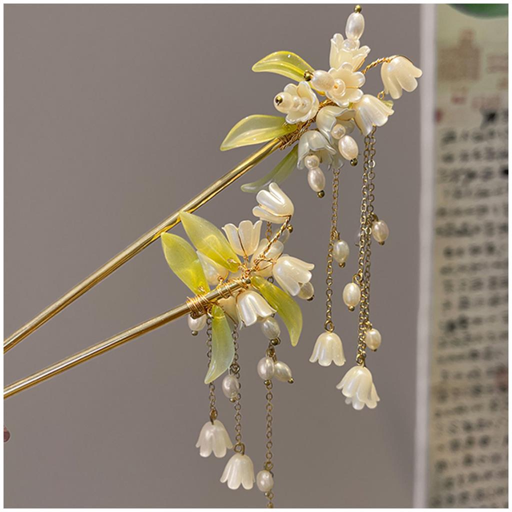 Elegante Perlenblumen-Haarnadeln Lange Quasten-Haarstäbe Kopfschmuck für Frauen für Hochzeitsfeier Vintage-Haarschmuck