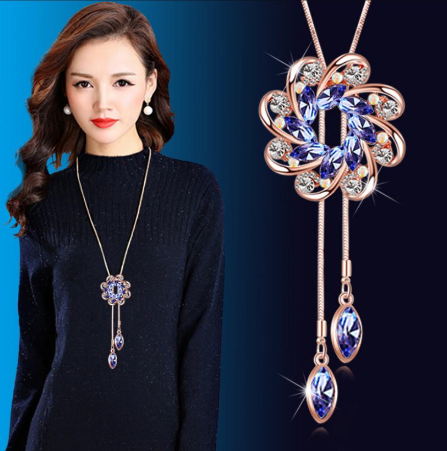 Ожерелье Кристалл Свитер Цепочка Длинная Женская Универсальная Простая Универсальная Аксессуары Декоративный Свитер Подвеска Высокого Класса Подвеска