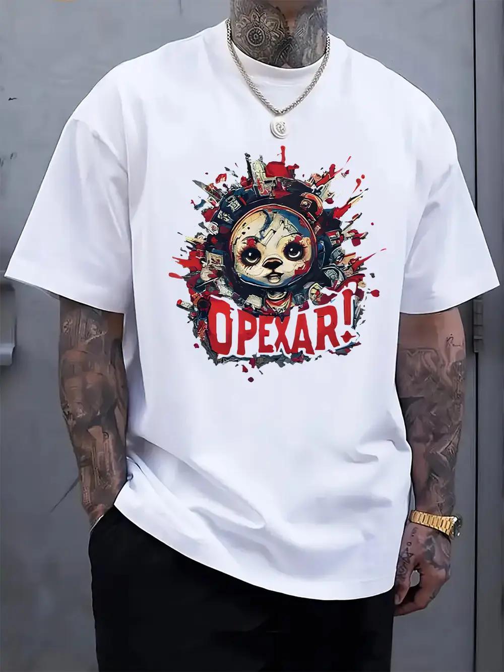 

OPEXAR Graphic Print T-shirt - Casual Crew Neck Short Sleeve Tee with Vibrant Panda Design XXXXL