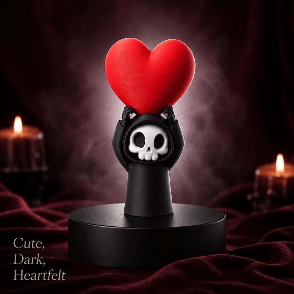 Miniature Skeleton Keychain Black 3D Printed Statue Love Heart Ornament Halloween Pendant Backpack