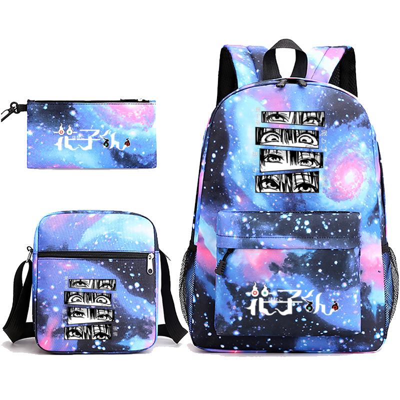 3 Piece School Backpack Set for Students Large Capacity Oxford Cloth Schoolbag with Shoulder Strap and Pencil Case
