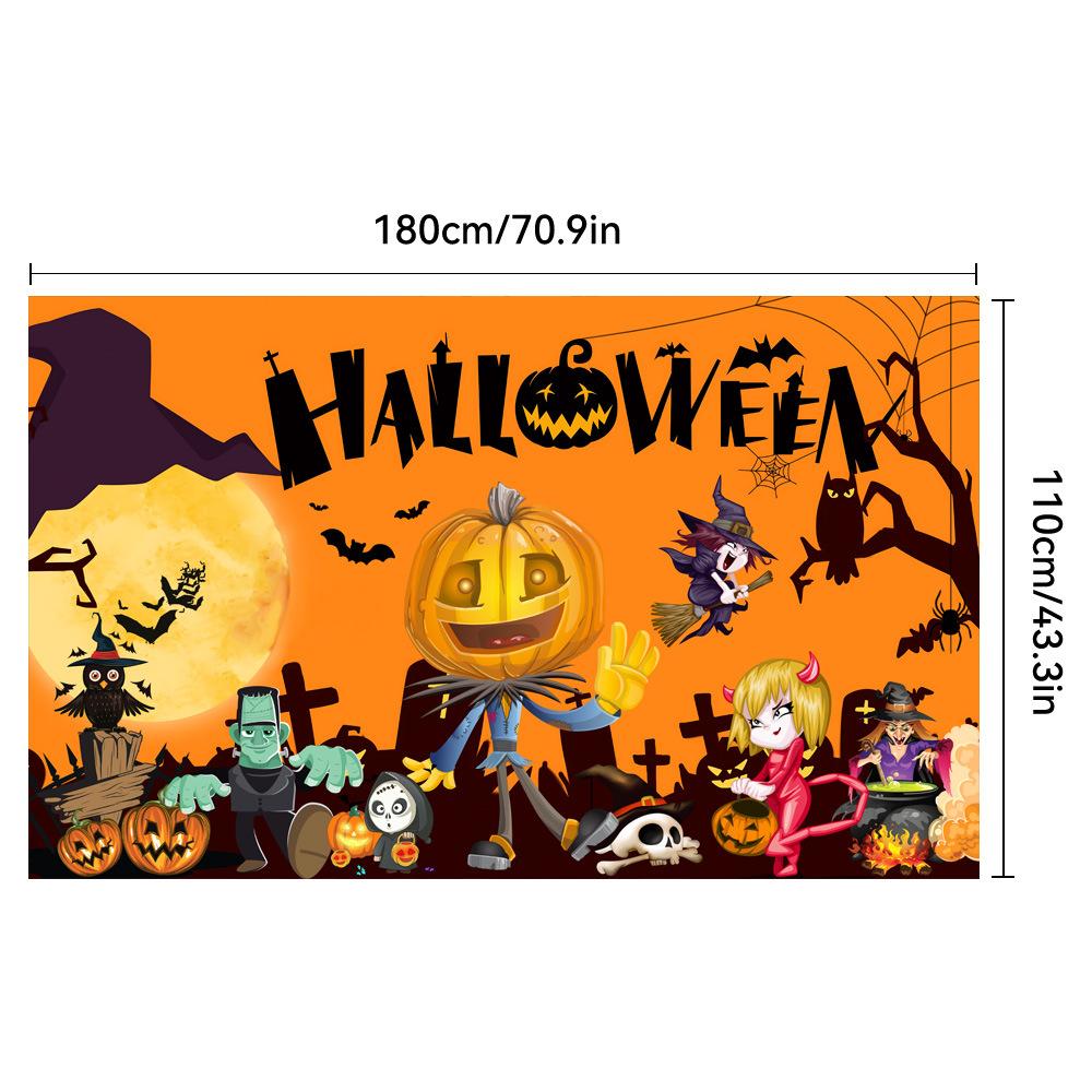 

1pc Orenge Halloween Party Backdrop Scary Night Moon Ghost Skull Pumpkin Bats Banner for Halloween Party Background Decoration 100x150cm