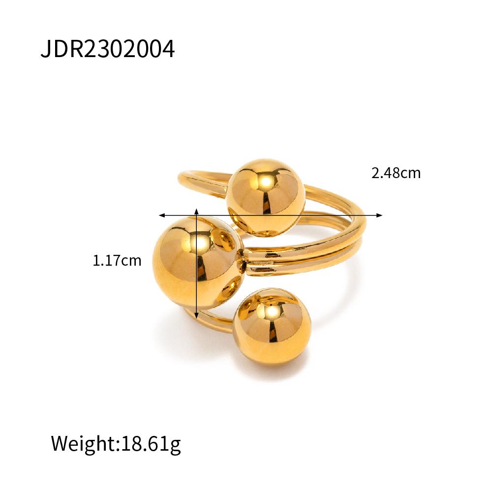 Youthway Stainless Steel Exaggerated Three Ball Open Ring Gold Pvd Plated Finger Trendy Jewelry New