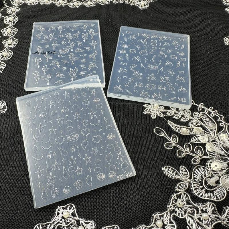 1Pcs Nails Mold Crane Swan Sea Star Conch Nail Art Templates 3D Silicone Relief DIY Nail Decoration Manicure Design Tools