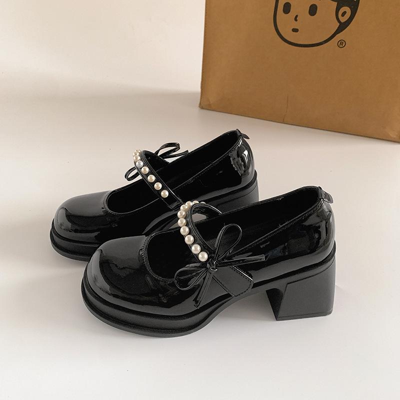 Temperament fashionable white explosion retro thick high-heeled small leather shoes women's 2025 new summer JK heightening Mary Jane shoes
