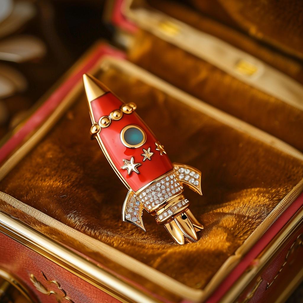 Bo Xin Yun Copper Zirconium Gold-Plated Red Rocket Brooch: Exquisite 3D Fashion Lapel Pin Accessory.