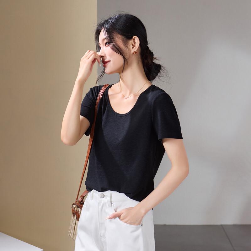 SOFSIL Women's U-Neck Solid Short Sleeve T-Shirt