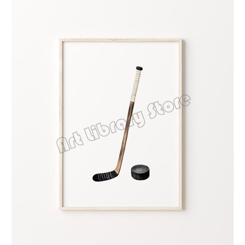 Minimalist Winter Sports Black Ice Hockey Nursery Illustration Poster Canvas Painting Wall Art Pictures Home Boy‘s Room Decor