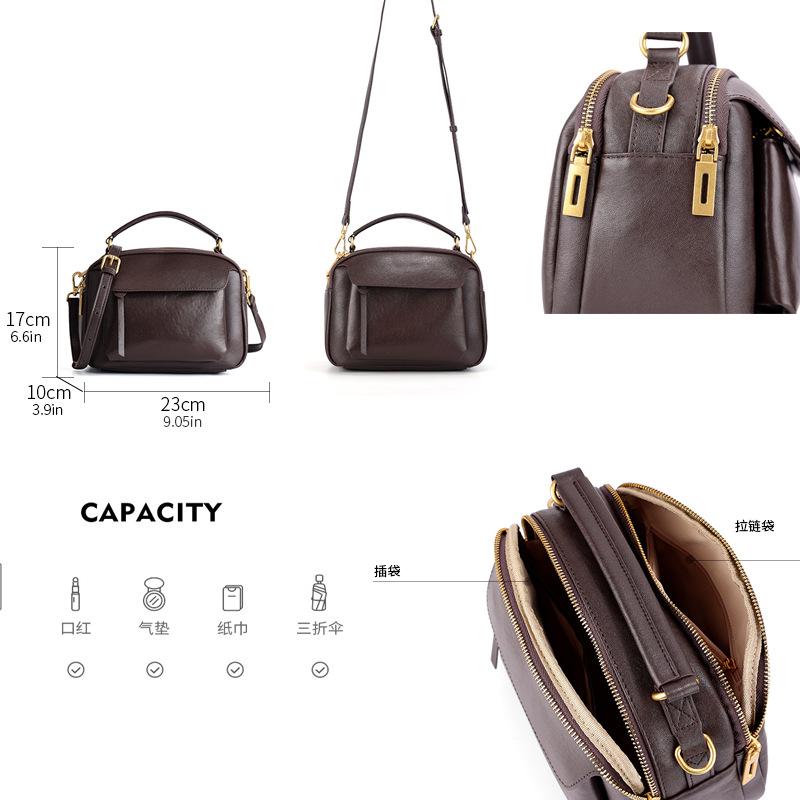 Genuine Leather Retro Shoulder Bag for Women - Vegetable Tanned Cowhide Crossbody Bag, Casual Commute Small Square Handbag