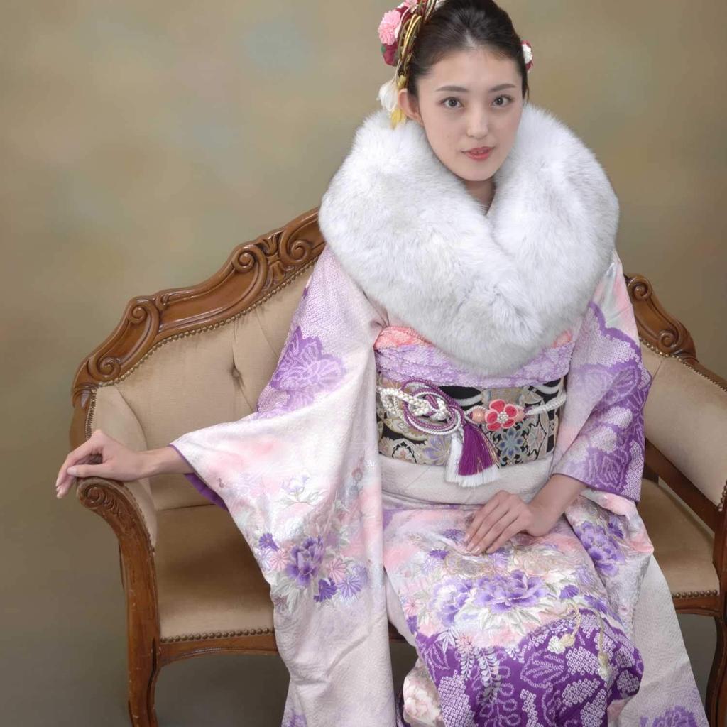 Japanese Coming of Age Ceremony Shawl Blue Fox Furisode Kimono Japanese Fur SAGA Stole Comes with Box [Hayashiguchi] (FS0046)