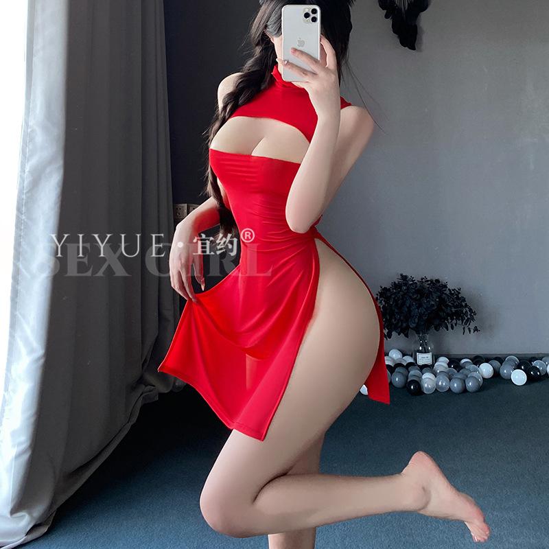 Erotic Underwear, Sexy and scheming dress, slit dress showing the buttocks, Spicy Girl uniform, Tempting no-take pajamas 1038
