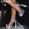 Eilyken Sommer Mode Offene spitze Plattform Hohe Sexy 15CM Sandalen Frauen Knöchel Abdeckung Ferse ZIP Party Nachtclub Stripper Pumpen schuhe