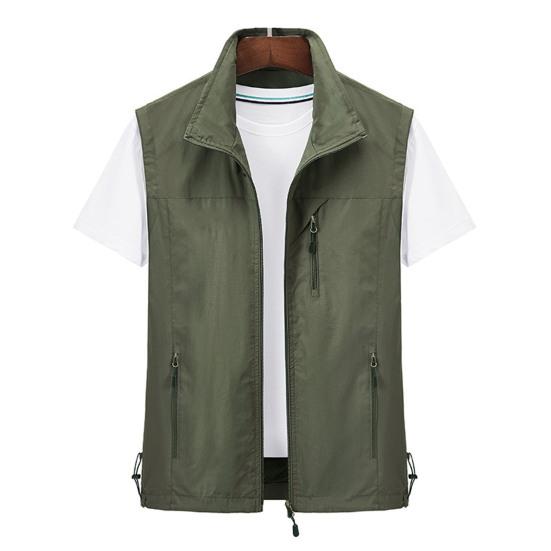 Vest for Men Lapel Sleeveless Vest Coat Multiple Pockets Zipper Placket Waterproof Men Cargo Mountaineering Waistcoat