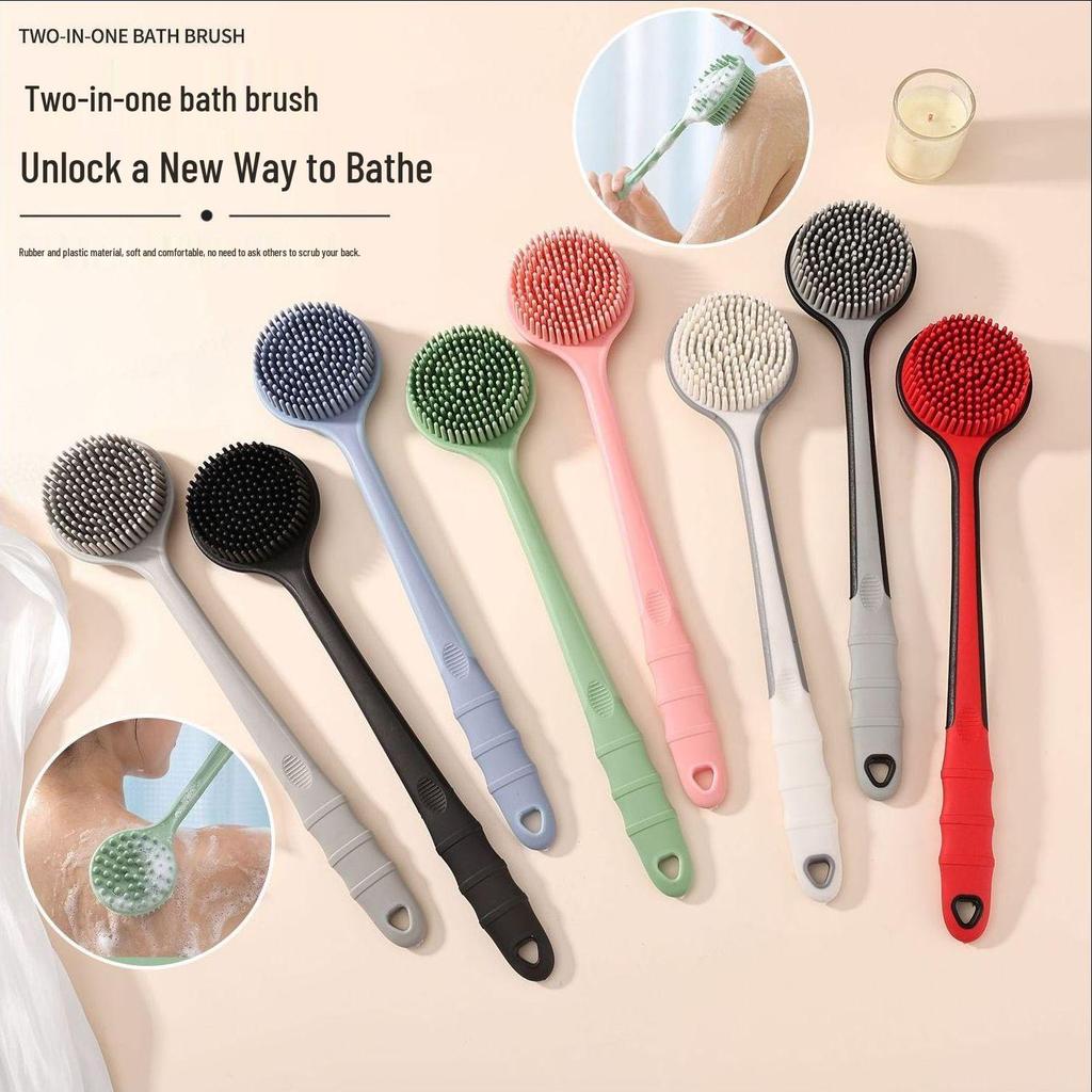Dual-Sided Long Handle Bath Brush - Soft Bristle Back Scrubber
