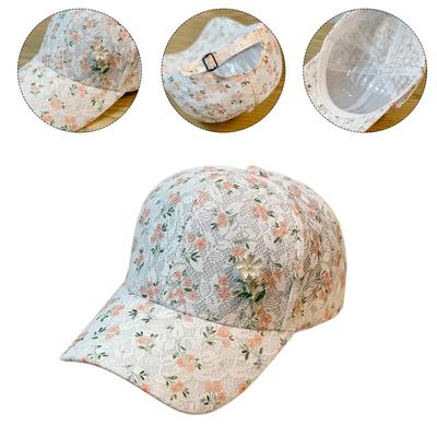 Travel Gathering Lace Hat with Lace Floral Outdoor Sports Sunproof Baseball Hat Girl Adjust Head Size Fishing Hiking Hat