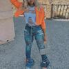 2023 Women's European & American Style Frayed Multi-color Denim Jacket