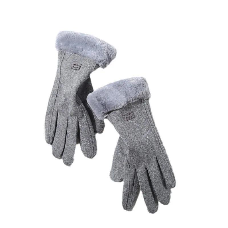 Damen Winterhandschuhe aus dickem Plüsch, modisch, warm, Wildleder, Outdoor, Guantes, Lady, Touchscreen, Fahrhandschuhe, Sport, Radfahren