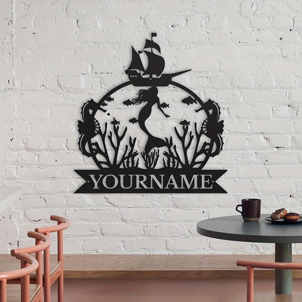 Iron Art Wall Decor Mermaid Name Sign Personalized Black Metal Indoor Outdoor Bedroom Gift