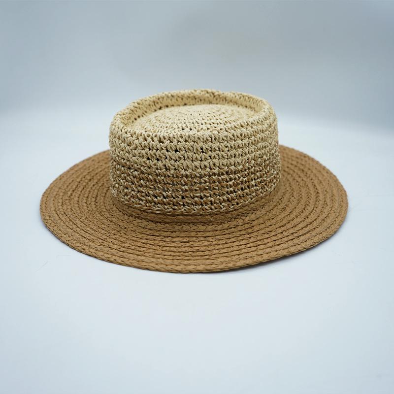 Korean Japanese Weaving Splicing Gradual Change Beige Casual Flat Top Top Hat Men And Women Summer Sunshade Sun Protection Beach Straw Hat