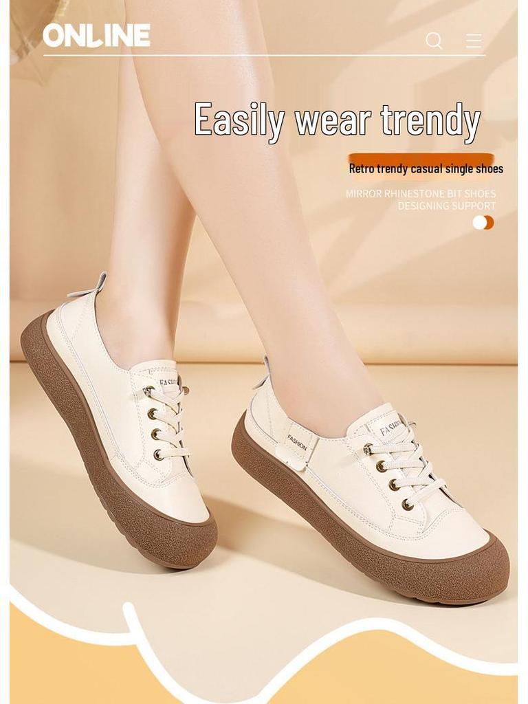 Genuine Leather Women's 2025 Casual Fashion Sneakers: Comfortable, Lightweight, Non-slip, Versatile, Soft Elastic, Wear-resistant for All Seasons