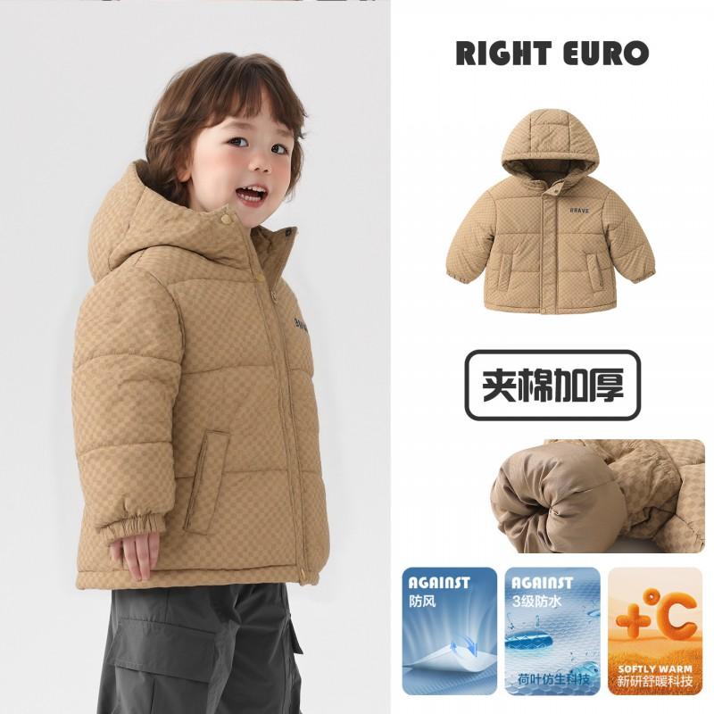 Right Europe Boys Plush Padded Winter Coat Kids Warm Hooded Cotton Jacket Toddlers