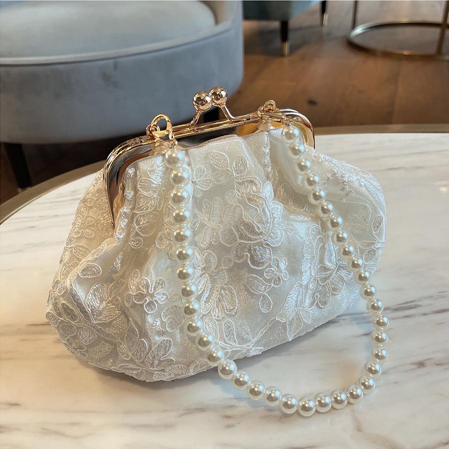 Retro Krajkový Květinový Dámský Večerní Kabelka Luxusní Design Perlový Řetízek Dámská Večerní Spojka Dámská Crossbody Taška