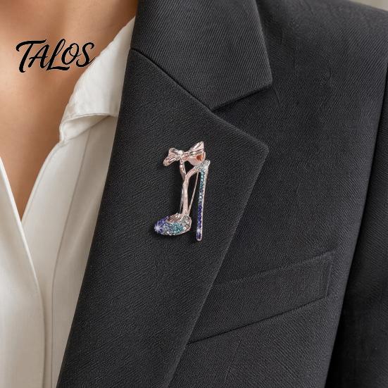 Brooch Pin, High Heels Bow Shape Lapel Pin with Sparkling Rhinestones, Women Badge for Suits Coats Bags Accessories
