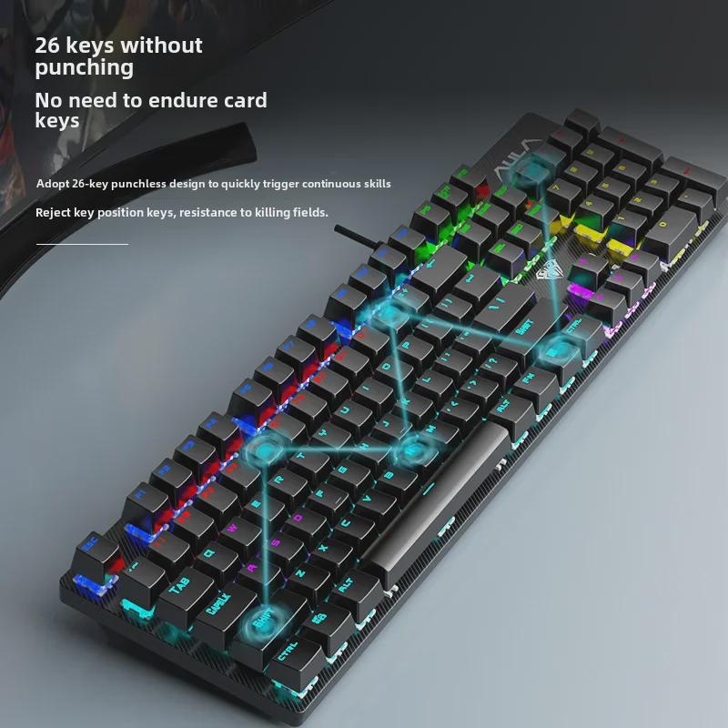 Wolf Spider S2022 Wired Mechanical Keyboard - Mixed Light Blue for Gaming, Office, and E-sports.