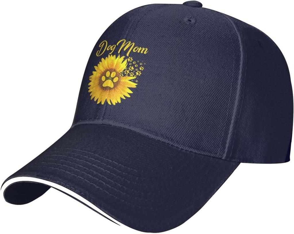 Dog Mom Sunflower Paw Print Baseball Cap Unisex Adjustable Polyester Casual Summer Sun Protection Hat