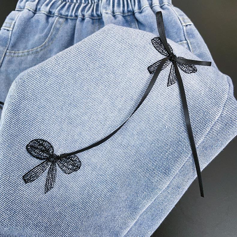 Dívčí podzimní móda 2025 Mašle Rovné džíny - Korejský styl Všestranné kalhoty pro malé holčičky