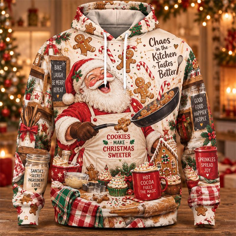Funny Santa Christmas Hoodie 3D Print Camping Surfing Rockstar Magic Space Holiday Pullover Winter Party Streetwear Gift