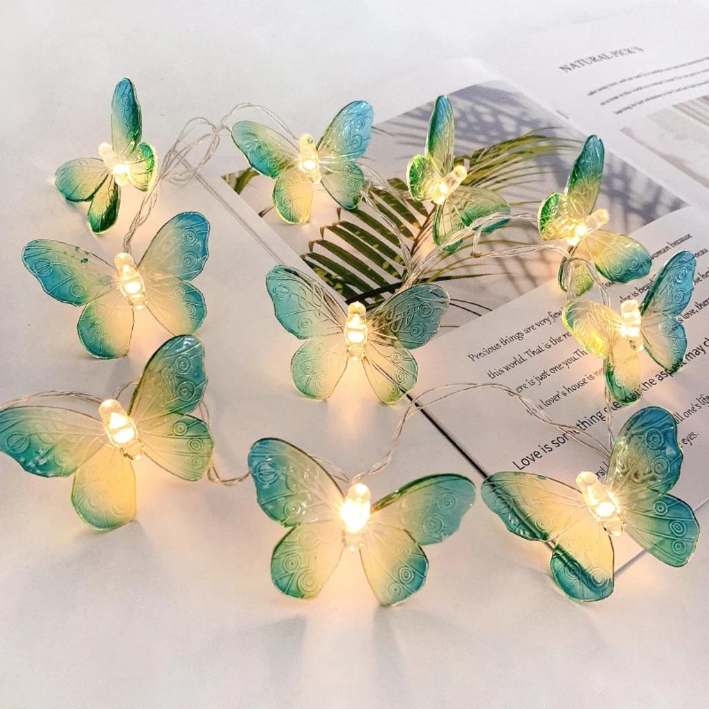 1PC 10/20LED Green Yellow Butterfly String Lights Battery Powered Suitable For Home Indoor Outdoor Birthday Party Decoration