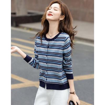 Demana Retro Overture Damen gestreifter Color-Block Strickcardigan